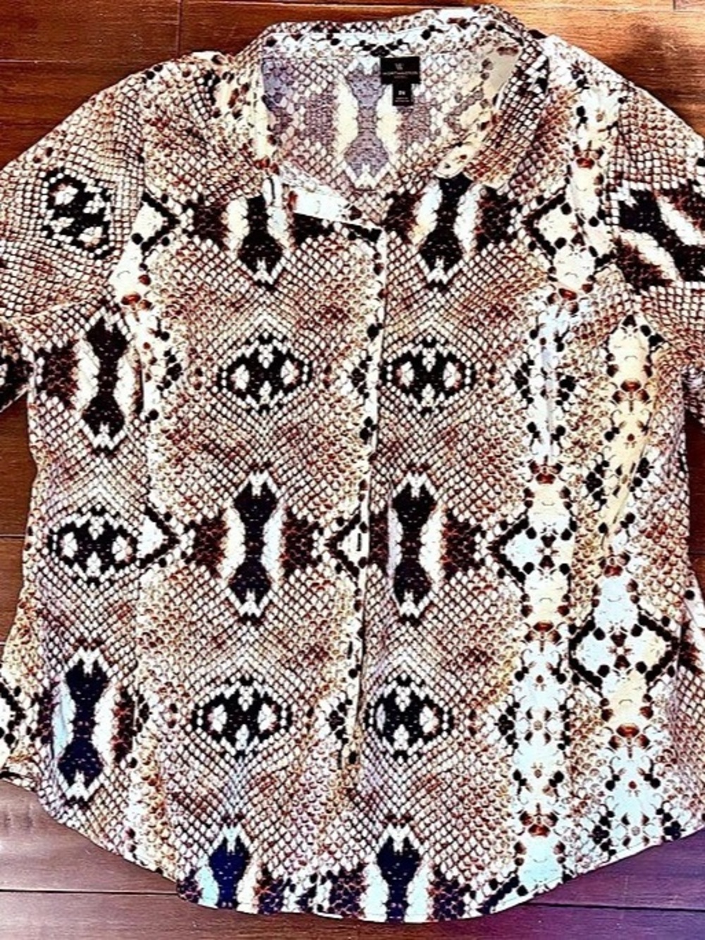 Worthington Animal Print Button Down Top Brown & Black Size 2X